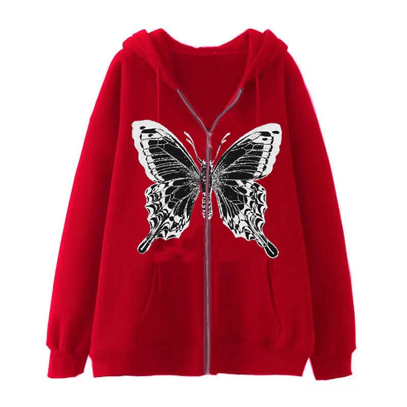 Damen Zip-Hoodie mit ausdrucksstarkem Schmetterlingsmotiv Drune