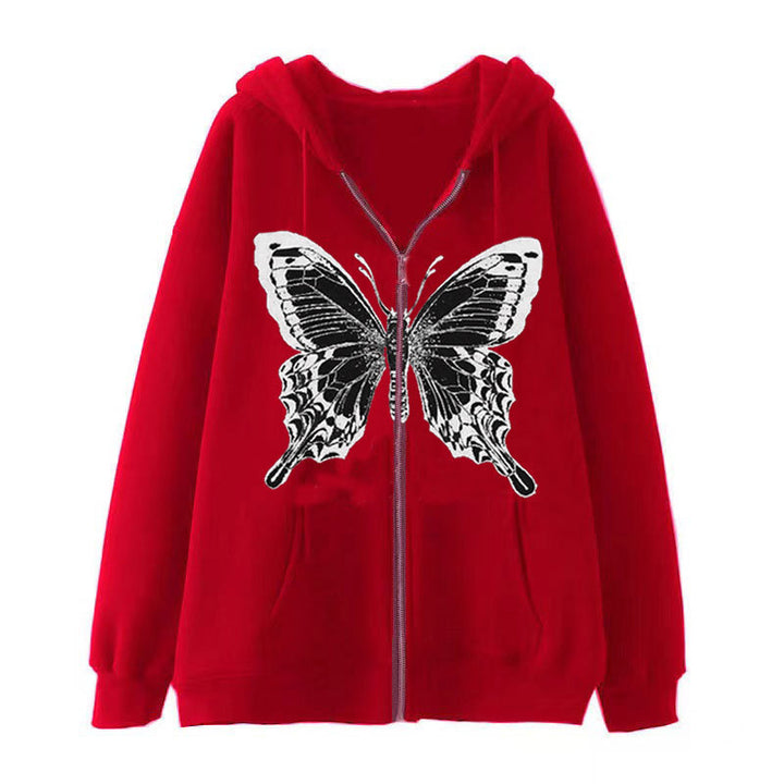Damen Zip-Hoodie mit ausdrucksstarkem Schmetterlingsmotiv Drune