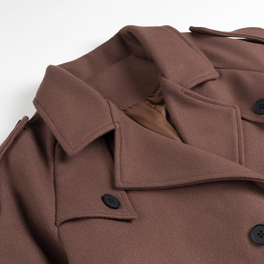 Damen nan verkürzter Doppelreihiger Trenchcoat mit Bindegürtel, Schulterpatten und verstellbaren Manschetten Drune