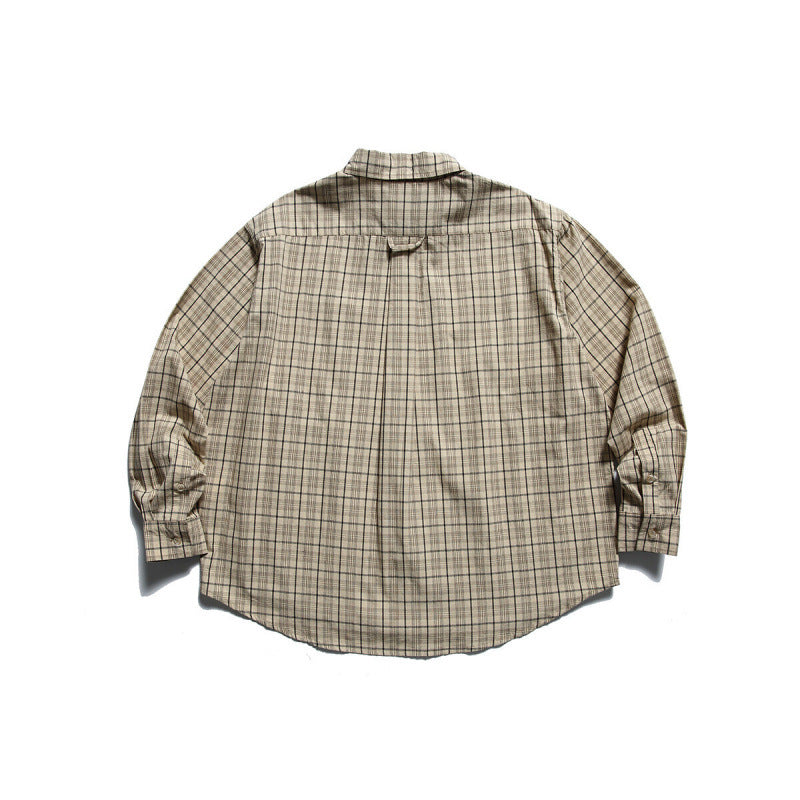 Herren Oversize-kariertes Button-Down-Hemd mit Brusttasche und abgerundetem Saum Drune