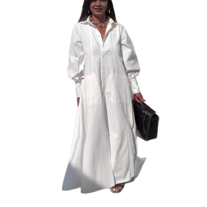 Damen Elegantes Hemdblusenkleid mit weit schwingendem Rock Drune
