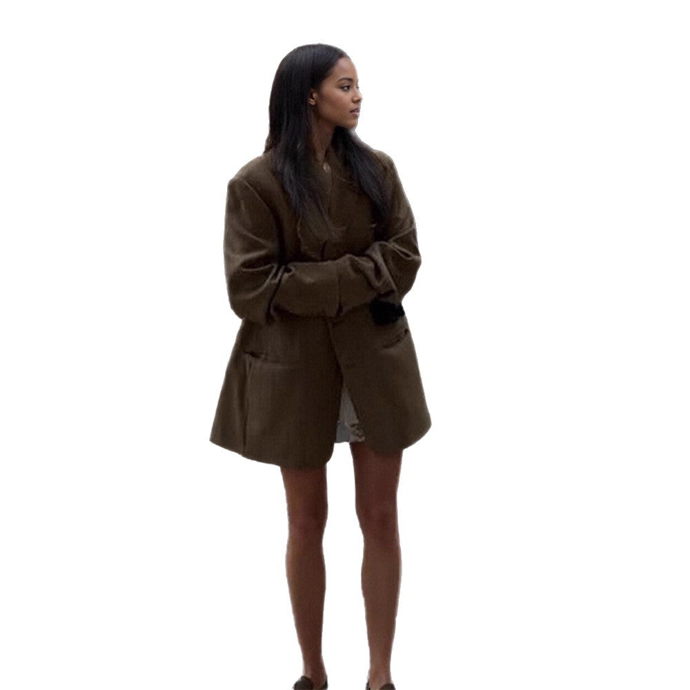 Damen Oversize Wollmix-Mantelblazer mit kastiger Silhouette und Pattentaschen Drune