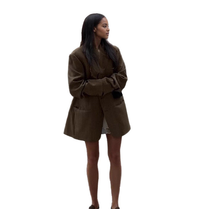 Damen Oversize Wollmix-Mantelblazer mit kastiger Silhouette und Pattentaschen Drune