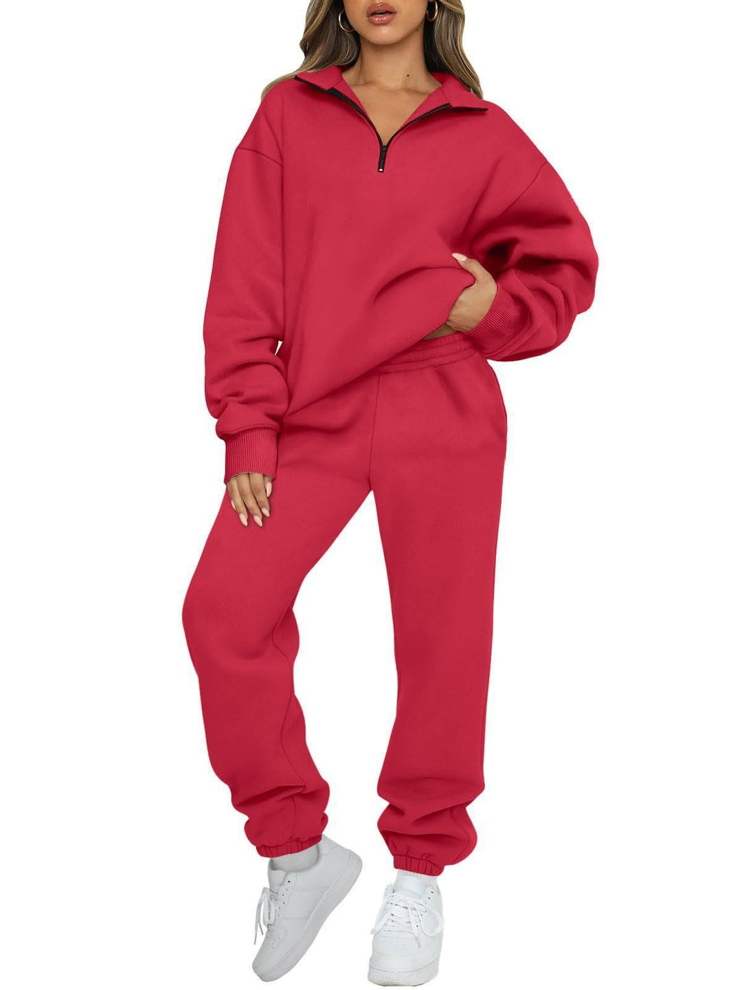 Damen nan oversized Sweatshirt Jogginghose Set mit Reißverschlusskragen Drune