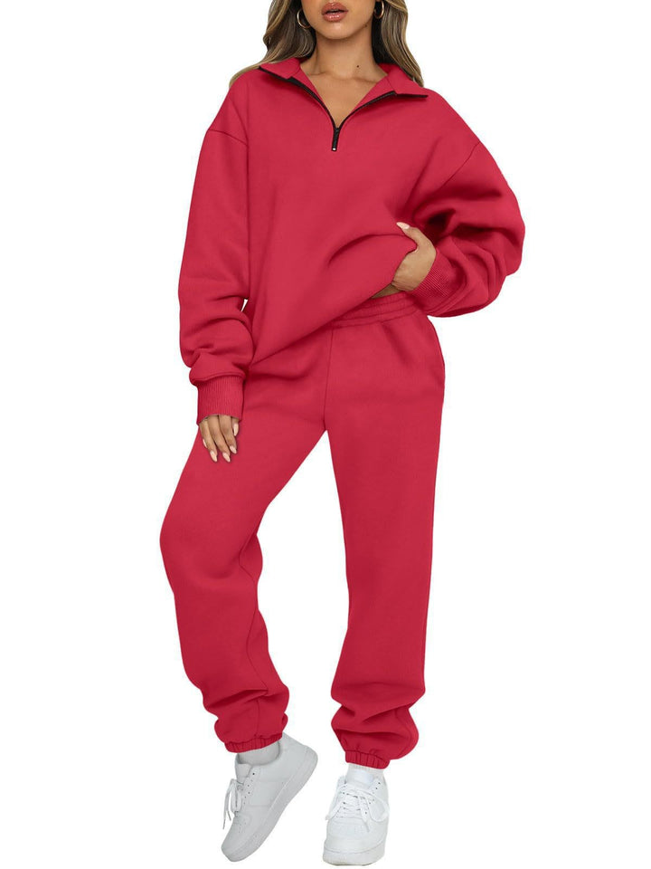 Damen nan oversized Sweatshirt Jogginghose Set mit Reißverschlusskragen Drune