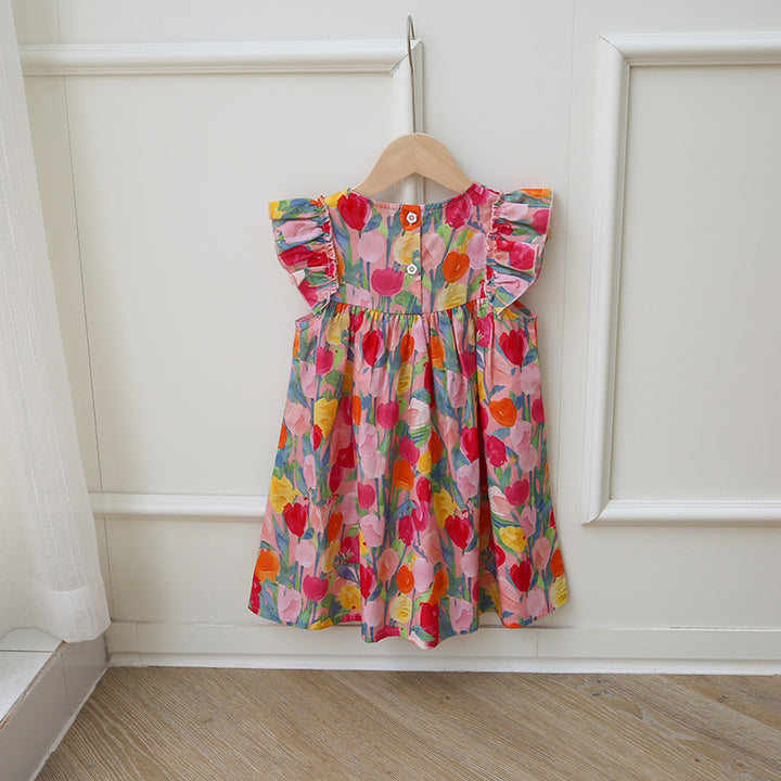 Mädchen Floral Print Rüsch A-Linie Kleid Drune