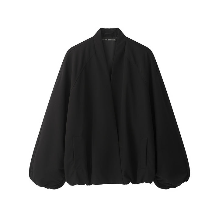 Damen Oversize Cropped Bomberjacke mit offenem V-Ausschnitt und elastischem Saum Drune