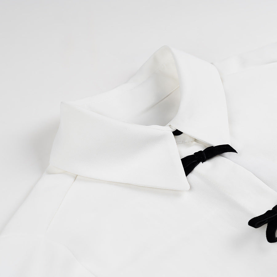 Damen nan leichte Langarmbluse mit verdeckter Knopfleiste und dekorativen Schleifen-Details Drune