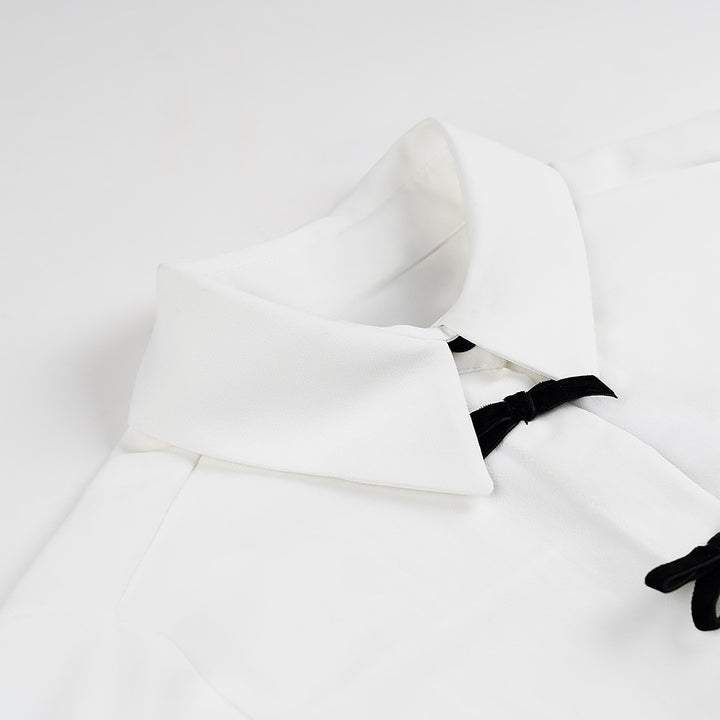 Damen nan leichte Langarmbluse mit verdeckter Knopfleiste und dekorativen Schleifen-Details Drune