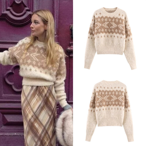 Damen Flauschiger Strickpullover mit Norwegermuster und kastiger Passform Drune