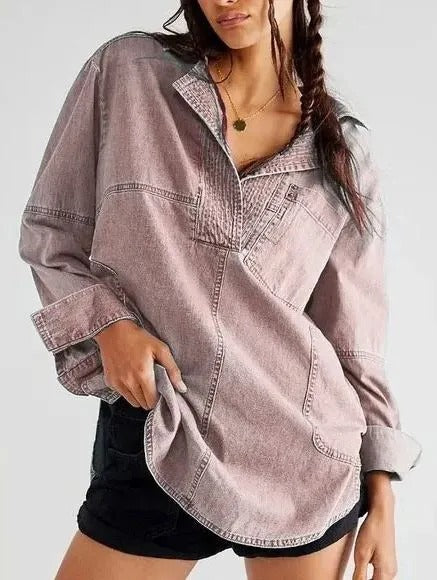 Damen Denim-Shirt mit detailreicher Steppung und lässigem Schnitt Drune