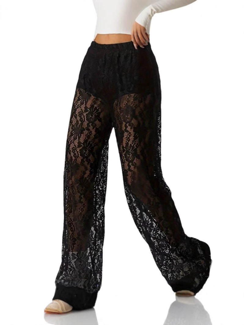 Damen elegante Spitzenhose mit weitem Schnitt und elastischem Bund Drune