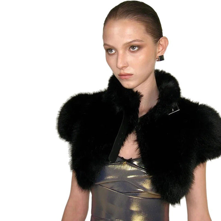Damen Cropped Kunstpelz‑Bolero mit voluminösem Umlegekragen und Puffärmeln Drune