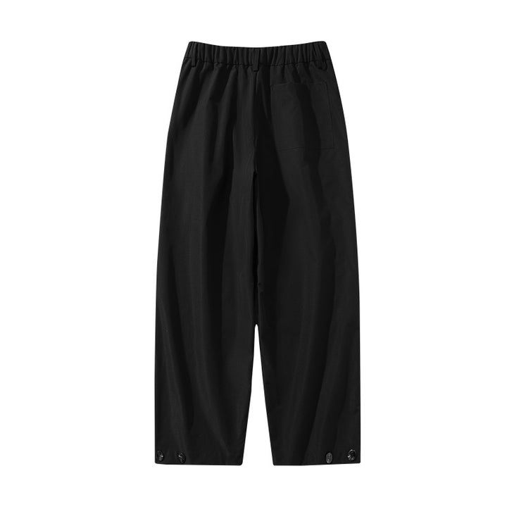 Damen weite Plissee-Hose mit hohem Bund, Gürtelschlaufen & verstellbaren Saumlaschen Drune