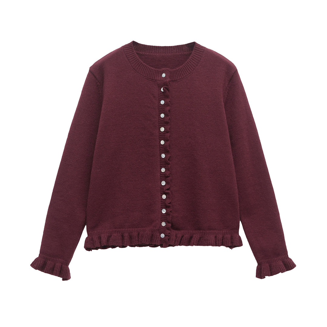 Damen Strickjacke mit Rüschendetails und dekorativen Knöpfen Drune