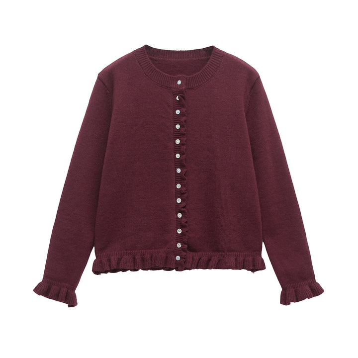 Damen Strickjacke mit Rüschendetails und dekorativen Knöpfen Drune