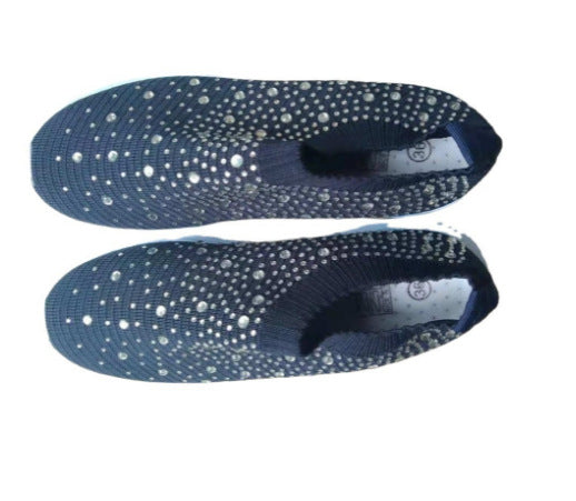 Damen nan gestrickte Slipper-Sneaker mit Strassbesatz und elastischem Einstieg Drune