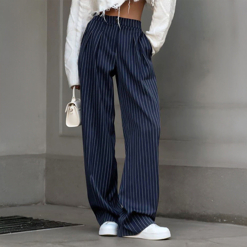 Damen Lässige Hochtaillierte Stoffhose mit eleganten Streifen Drune