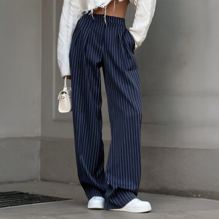 Damen Lässige Hochtaillierte Stoffhose mit eleganten Streifen Drune