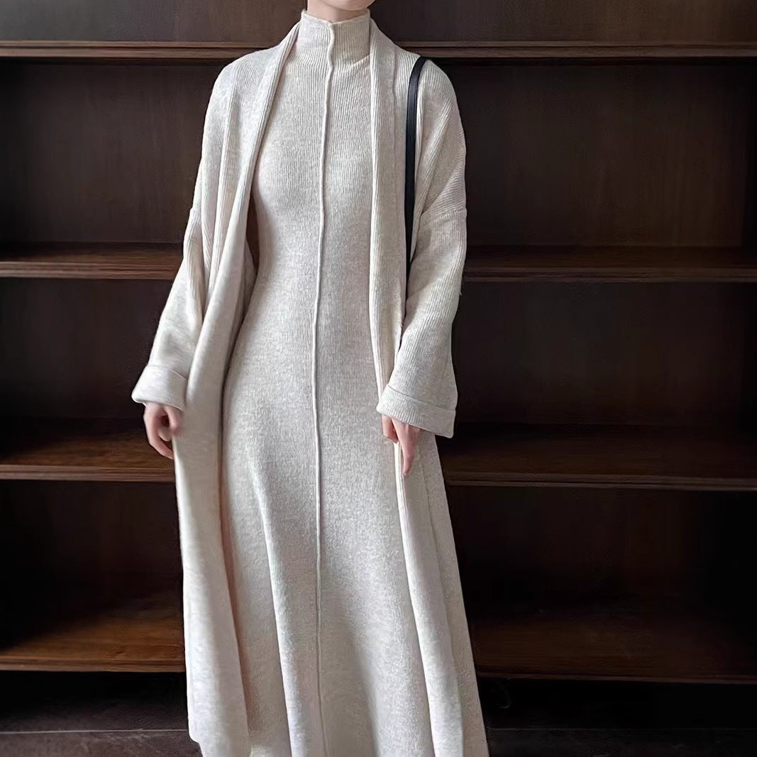 Damen Maxikleid mit hohem Kragen und überschnittenen Ärmeln Drune