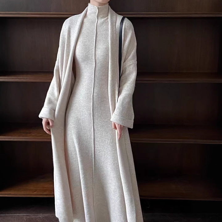 Damen Maxikleid mit hohem Kragen und überschnittenen Ärmeln Drune