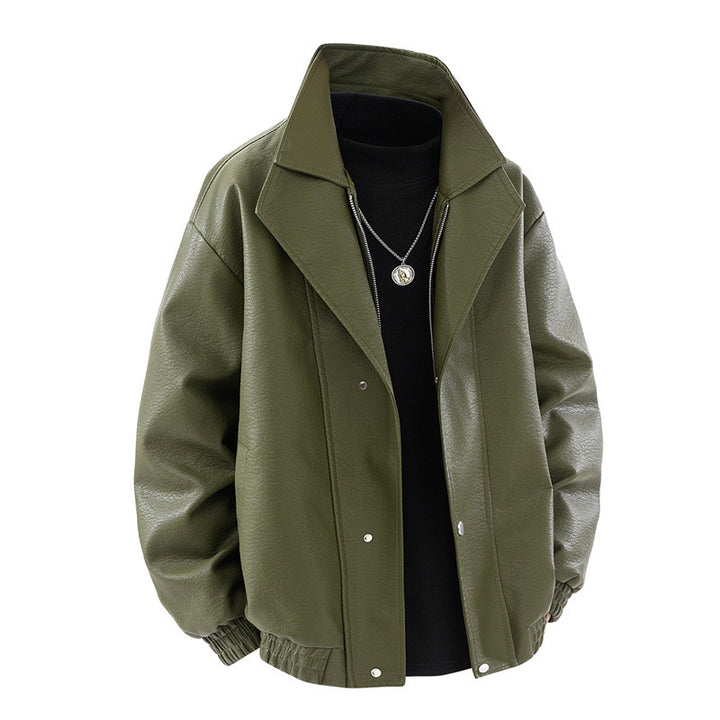 Herren modische Oversized-Lederjacke mit elegantem Kragen und praktischen Taschen Drune
