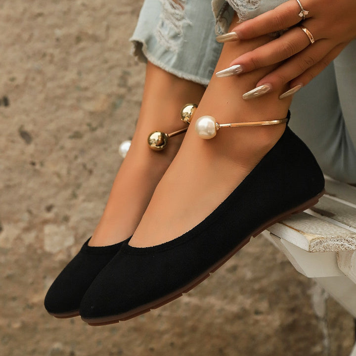 Damen Elegante Ballerinas mit kunstvollem Perlenschmuck und rutschfester Sohle Drune