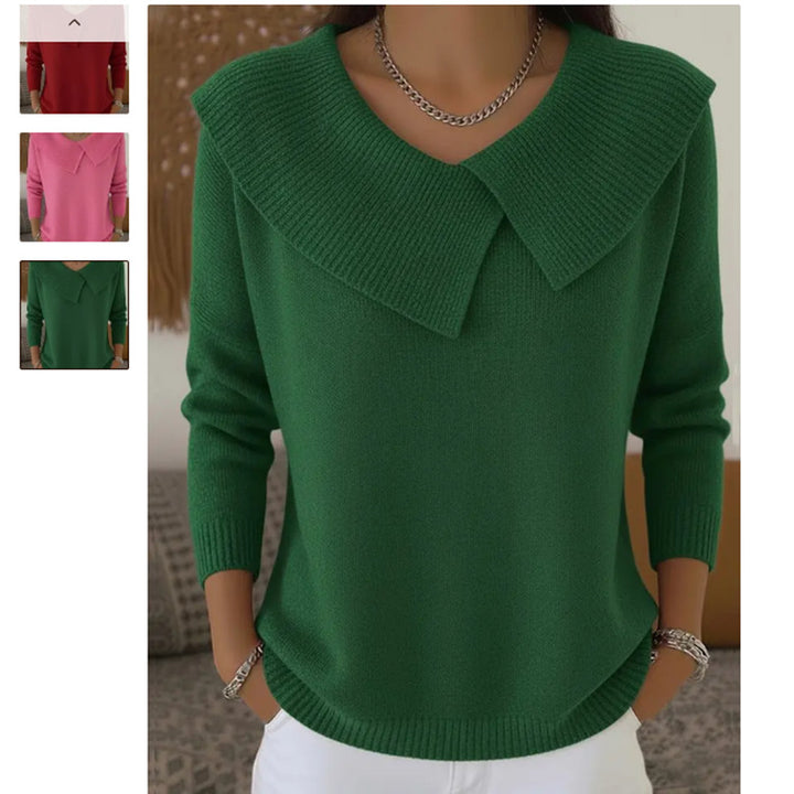 Damen nan grobgestrickter Pullover mit übergroßem Matrosenkragen und gerippten Abschlüssen Drune