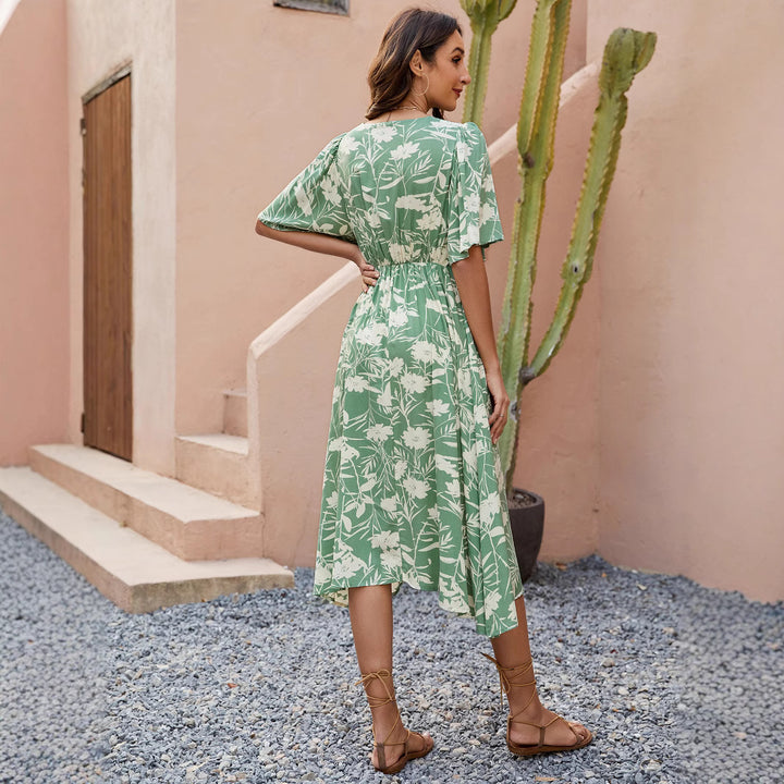 Damen Midi-Kleid im Boho-Stil mit floralen Mustern Drune