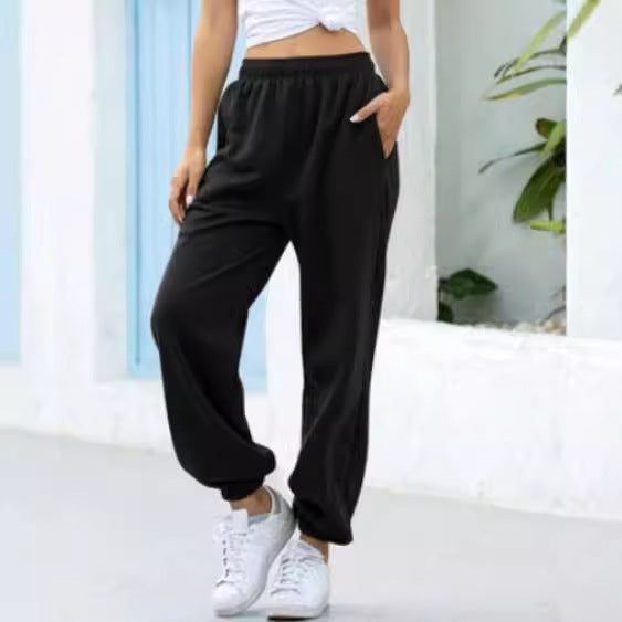 Damen nan weite High-Waist Jogginghose aus weichem Fleece mit elastischem Bund, Eingrifftaschen und engen Saumbündchen Drune