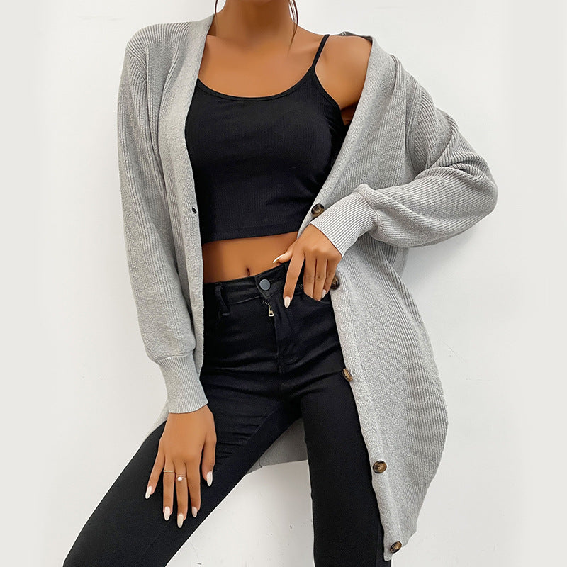 Damen Oversize Longcardigan aus weichem Feinstrick mit tiefem V‑Ausschnitt und Knopfleiste Drune