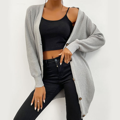 Damen Oversize Longcardigan aus weichem Feinstrick mit tiefem V‑Ausschnitt und Knopfleiste Drune