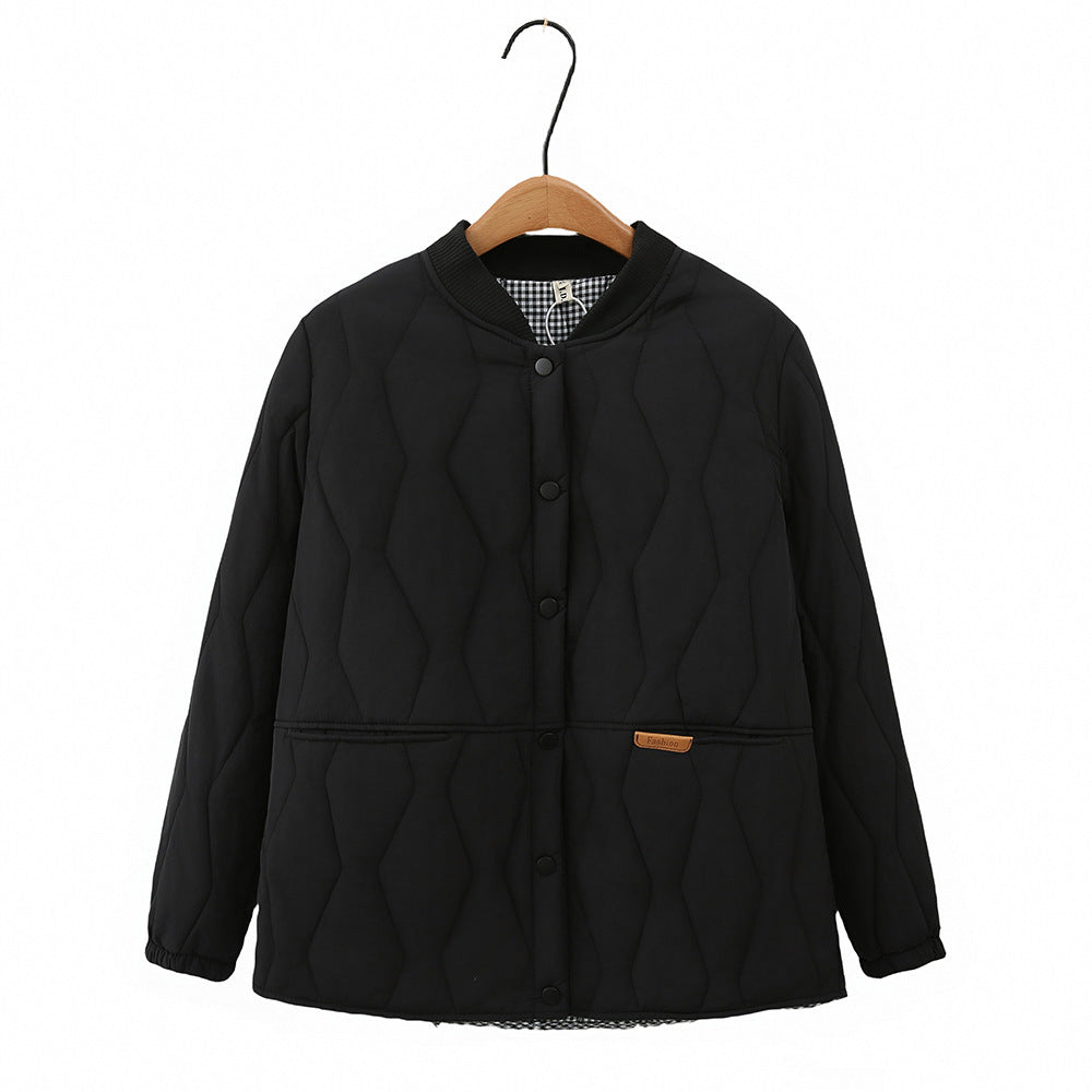 Damen nan leichte wattierte Steppjacke im College-Stil mit Rautenstepp und kariertem Futter Drune