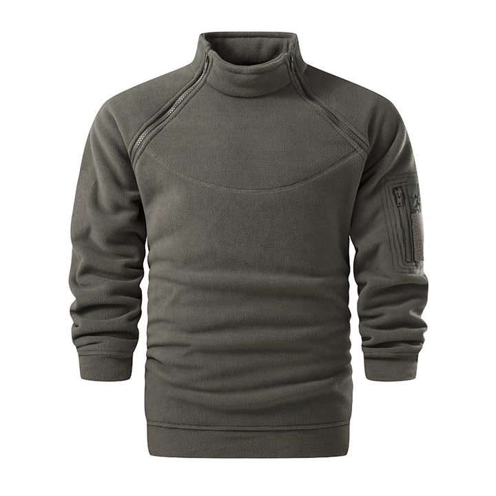 Herren Taktischer Microfleece-Troyer mit hohem Stehkragen, Ärmel‑Zipfach und Raglanärmeln Drune