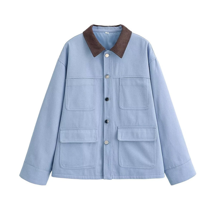 Damen Boxy-Arbeitsjacke mit Cordkragen und vier aufgesetzten Taschen Drune
