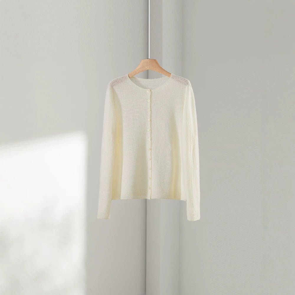 Damen Feinstrick-Cardigan mit Rundhals und durchgehender Knopfleiste Drune