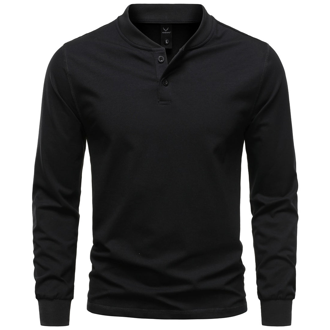 Herren Langarm-Henleyshirt mit Stehkragen und zweifacher Knopfleiste, Slim Fit, Baumwoll-Mix Drune