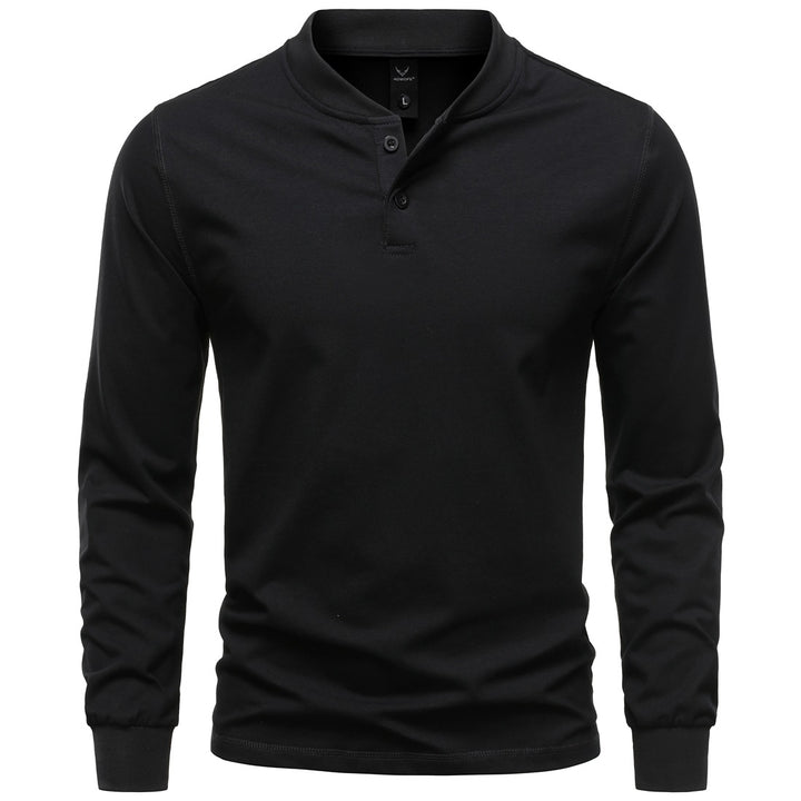 Herren Langarm-Henleyshirt mit Stehkragen und zweifacher Knopfleiste, Slim Fit, Baumwoll-Mix Drune