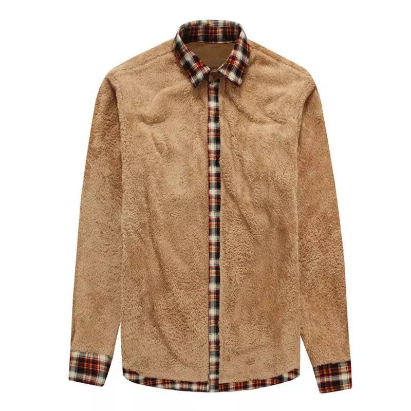 Herren Kariertes Flanell‑Hemdjacke mit Teddyfutter und Velours‑Schulterbesatz Drune