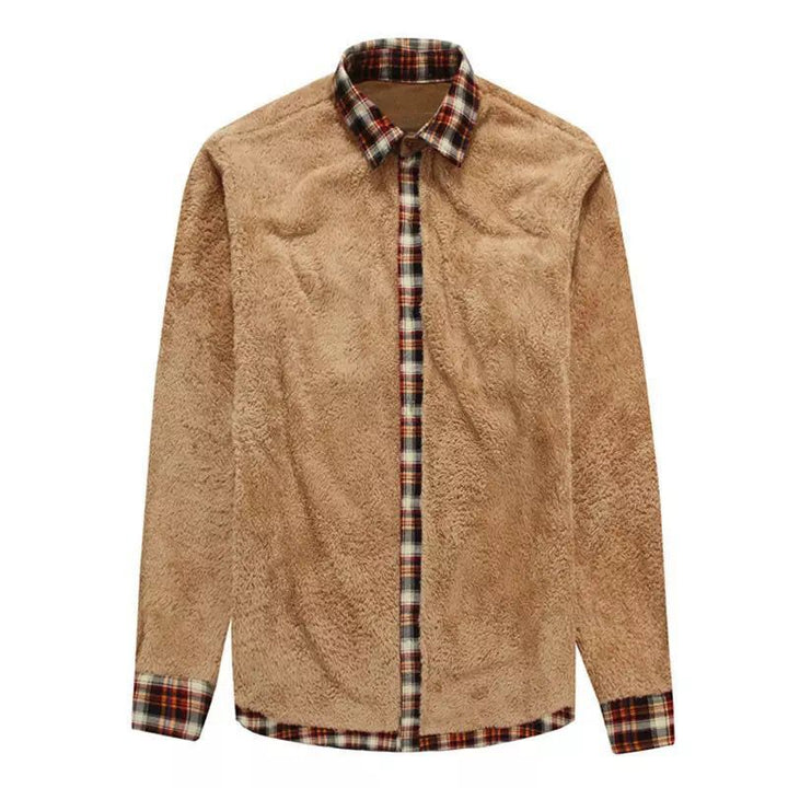 Herren Kariertes Flanell‑Hemdjacke mit Teddyfutter und Velours‑Schulterbesatz Drune