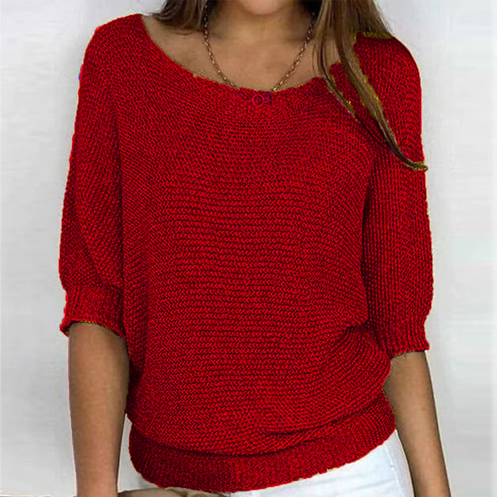Damen nan legerer kastiger Feinstrickpullover mit weitem Ausschnitt Drune