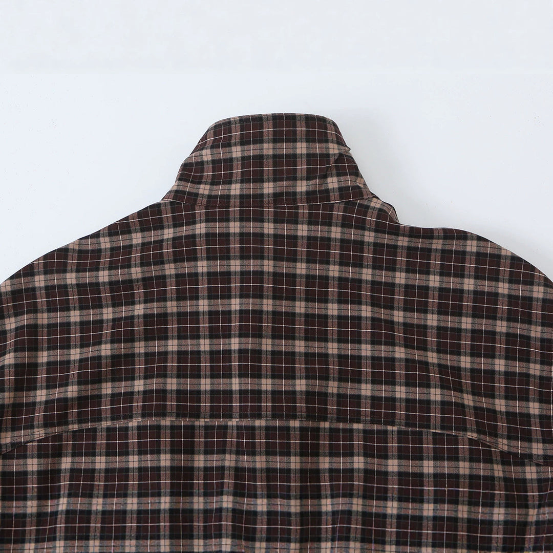 Damen Karierter Cropped-Blouson mit Stehkragen, Tunnelzugsaum und Eingrifftaschen Drune