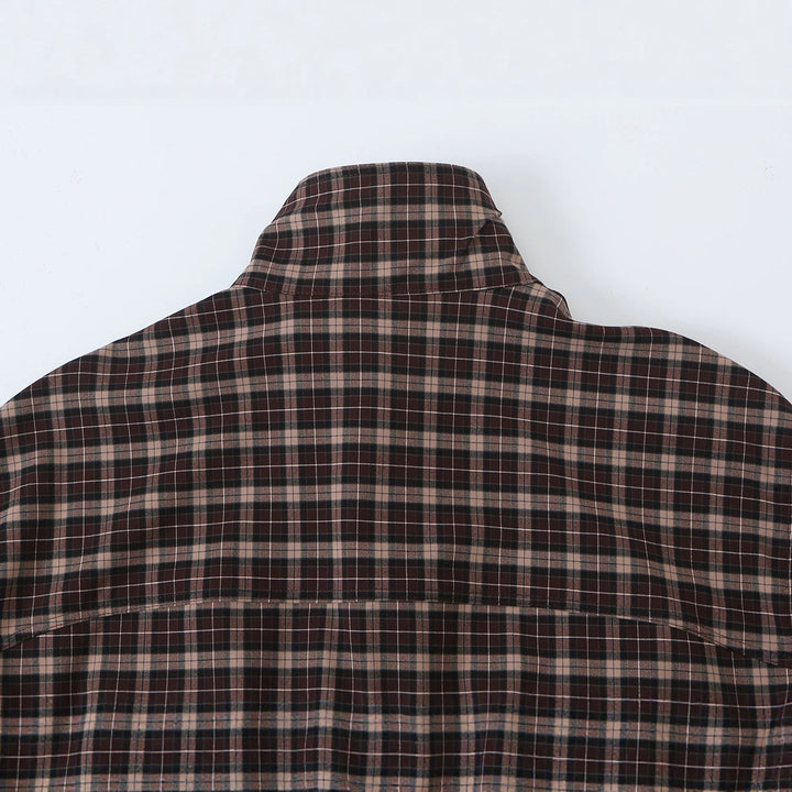 Damen Karierter Cropped-Blouson mit Stehkragen, Tunnelzugsaum und Eingrifftaschen Drune