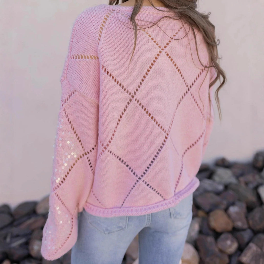 Damen Grobgestrickter Oversize-Pullover mit Ajour‑Rautenmuster und Pailletten Drune