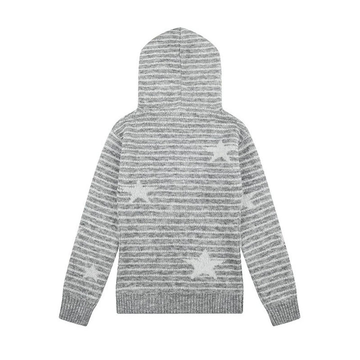 Damen Kapuzenpullover aus Feinstrick mit Kunstfellbesatz, Stern‑Streifenmuster und Knopfleiste Drune