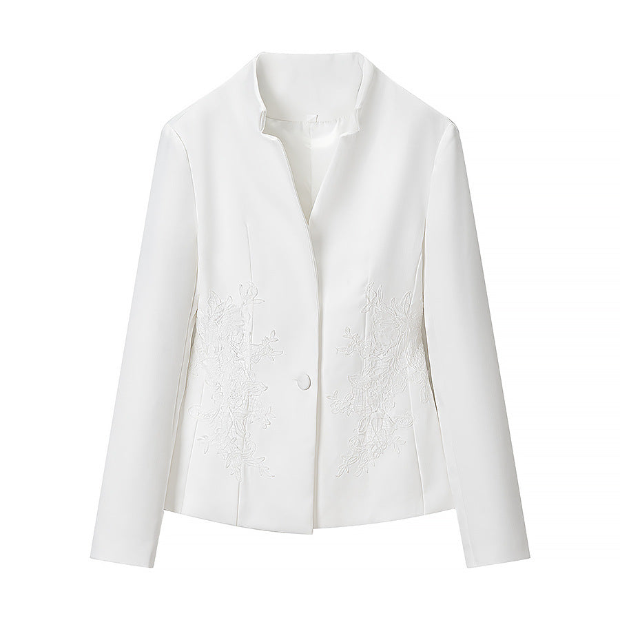 Damen Taillierter Einreihiger Blazer mit Stehkragen und tiefem V‑Ausschnitt Drune
