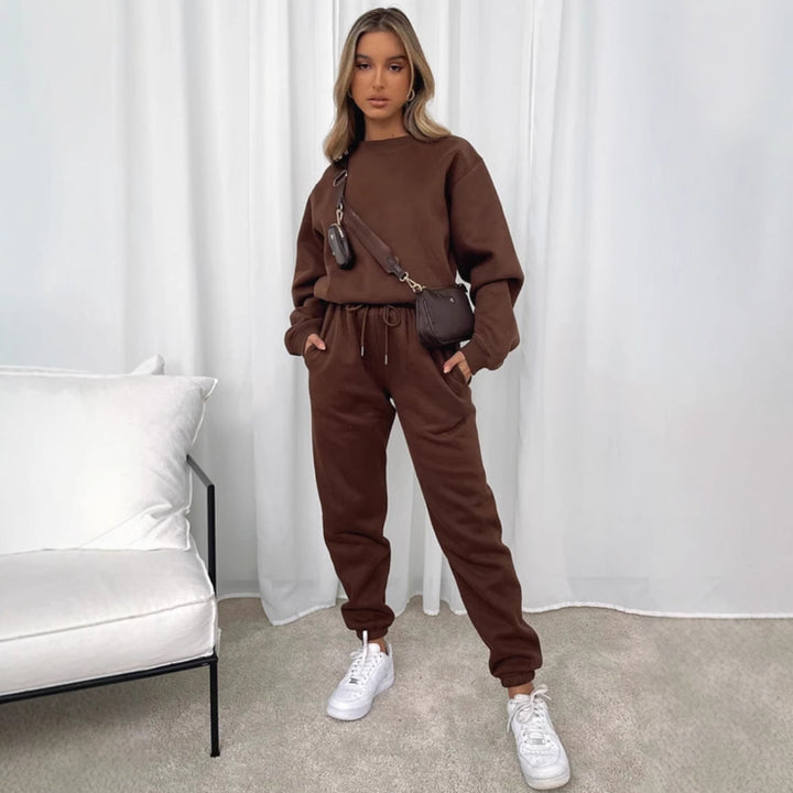 Damen nan zweiteiliges Cozy-Loungewear-Set mit Oversize-Rundhals und hochgeschnittener Jogginghose mit Kordelzug Drune