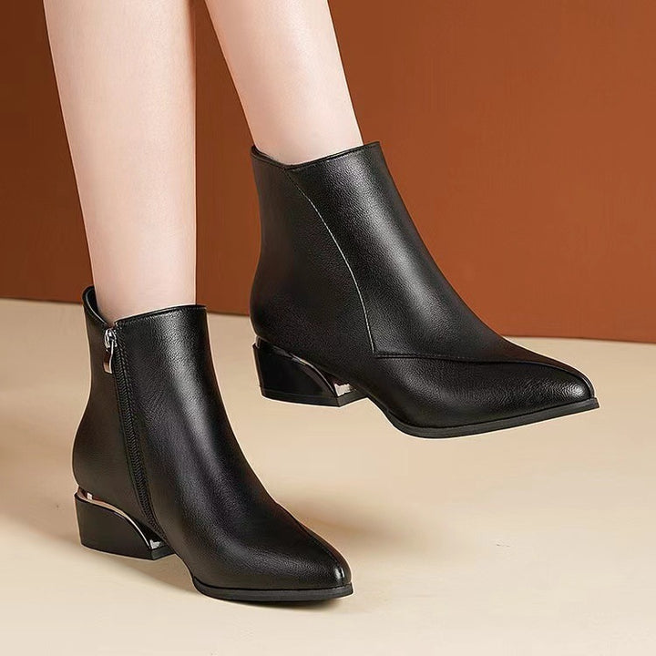 Damen knöchelhohe Stiefelette mit geometrischem Blockabsatz Drune