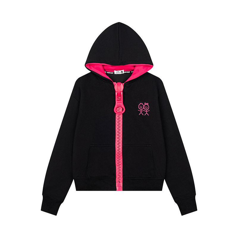 Damen Kapuzen-Sweatjacke mit übergroßem Reißverschluss und minimalistischer Stickerei Drune