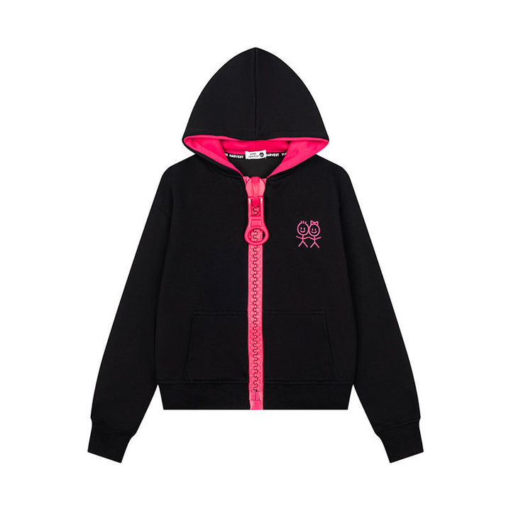 Damen Kapuzen-Sweatjacke mit übergroßem Reißverschluss und minimalistischer Stickerei Drune